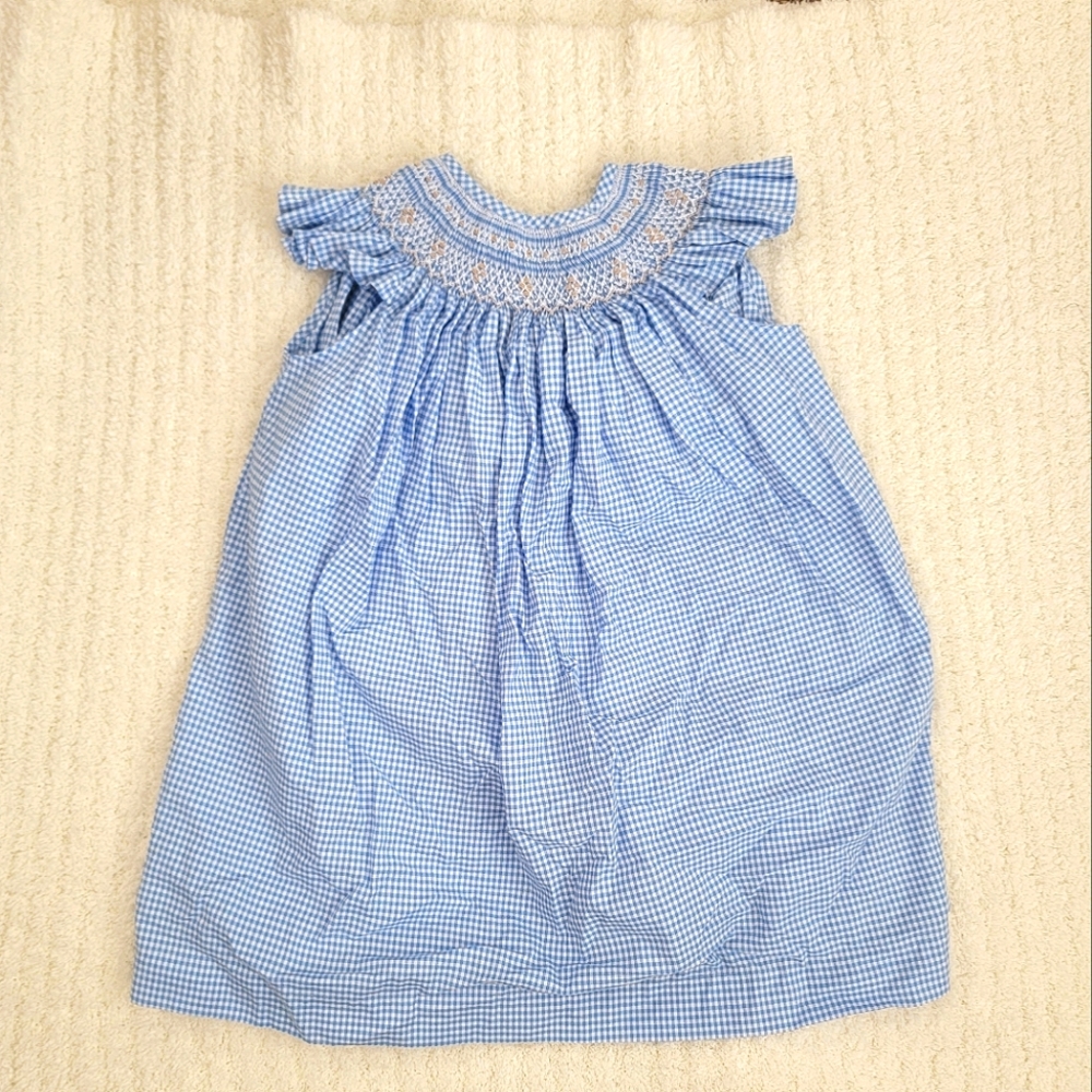 Handmade Blue Gingham Dress from Peru Size Small 6-7